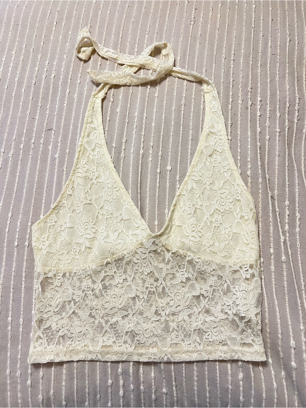 SHEIN Cream Lace Halter Crop Bralette